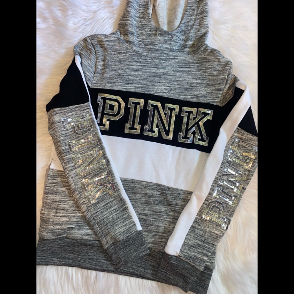VICTORIAS SECRET PINK SEQUIN HOODIE SWEATSHIRT- XS EXTRA SMALL